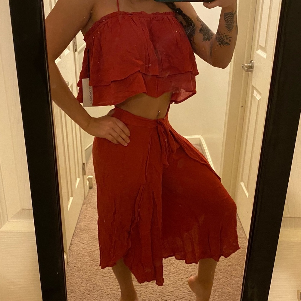 Crop Top and Mid-Wide Leg Pants